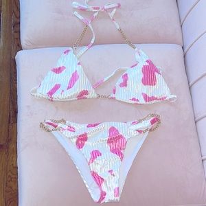 Shein Cow Print Velvet Bikini with Chains